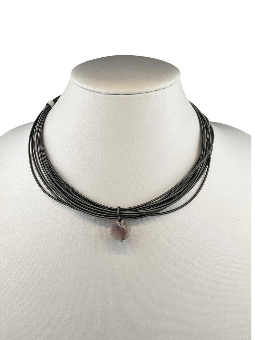 Piano Wire Multistrand 18" Necklace with Geode Pendant NWT